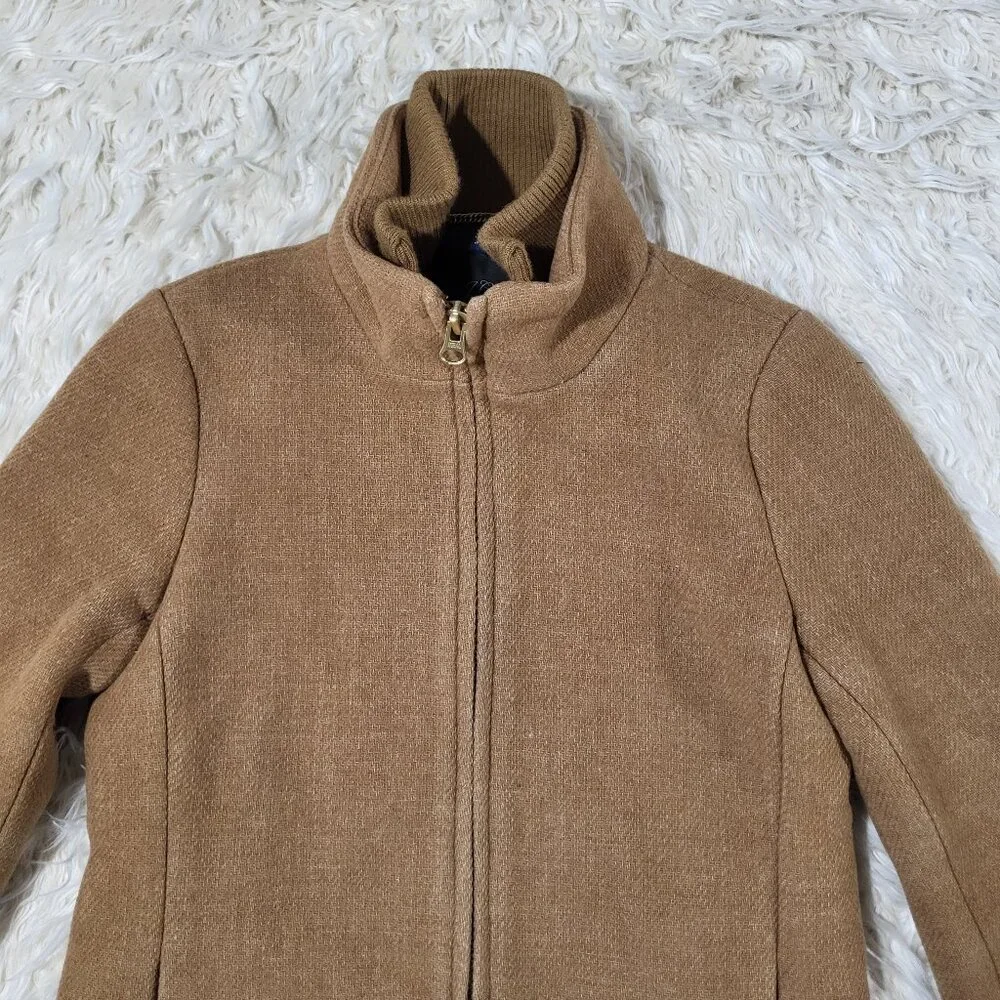 J.Crew Coat Womens 0 Lodge Italian Wool Camel Heather Acorn Zip Up Coat #K0896 - Picture 2 of 16